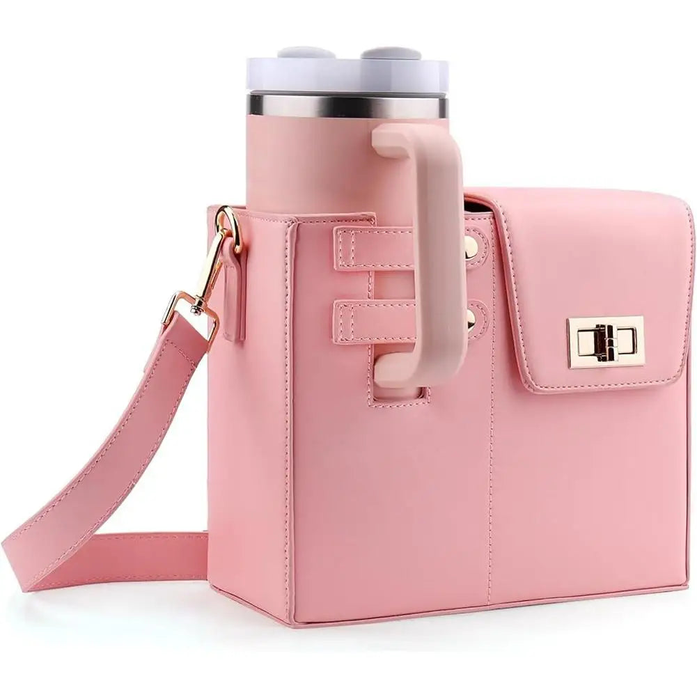 Outdoor Portable Crossbody Water Cup Storage Bag Multifunctional PU Leather Cup Bag With Adjustable Strap For Women