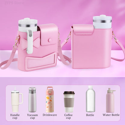 Leather Water Bottle Carrier Bag Women Crossbody Bag For Stanley cup 40 oz Outdoorp Protable Tumbler Bag Thermo Bottle Holder