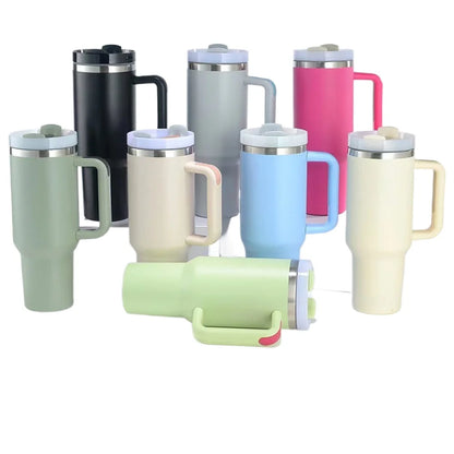 40oz 304  Straw For Sport Stainless Steel Insulated Water Bottle Thermal Coffee Car Cup Cold Hot Mugs Vacuum Flask With Handle