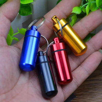 Outdoor Medicine Bottle Aluminum Alloy Keychain Mini Medicine Jar First Aid Pill Bottle Fashion Key Chains Color Random