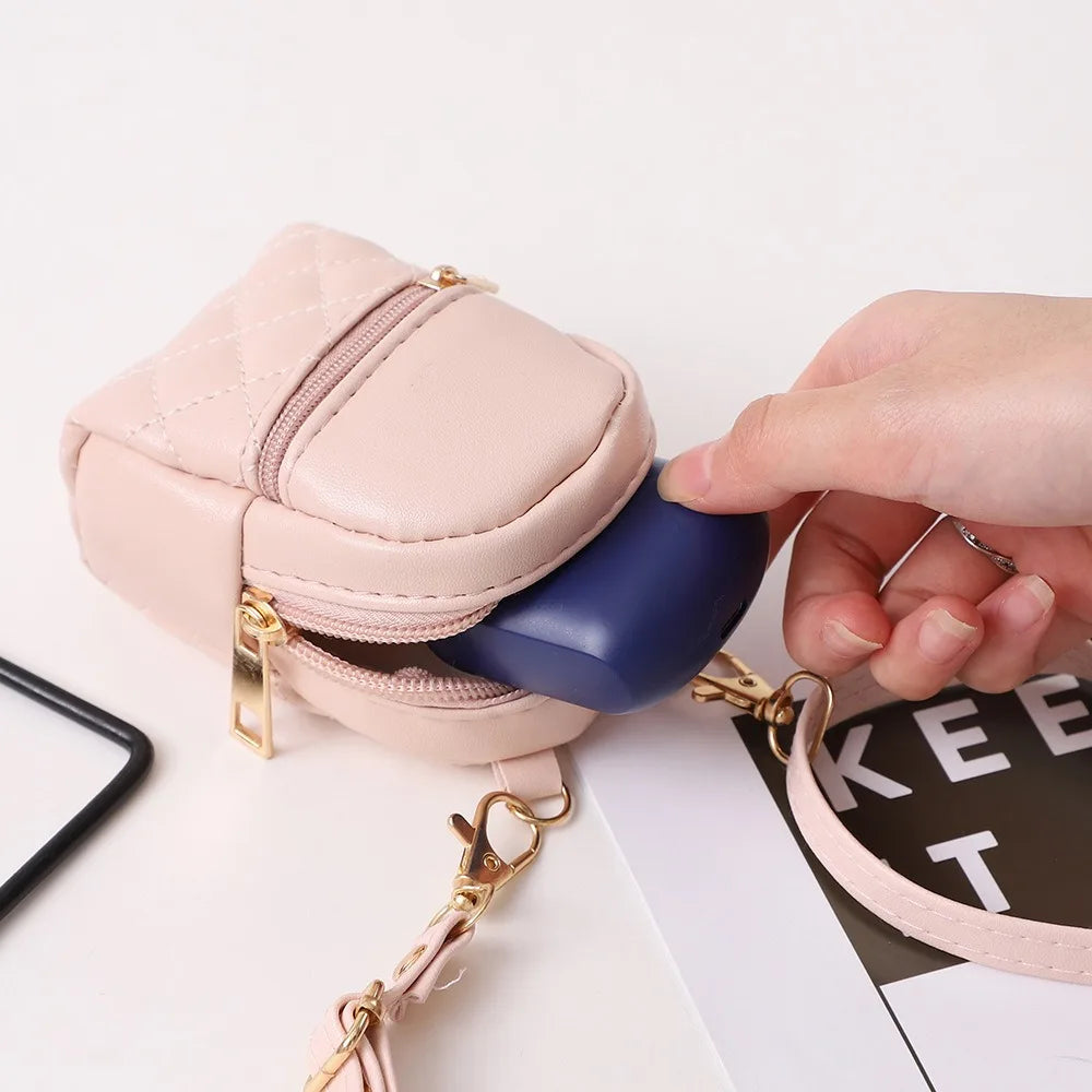 Portable Coin Purse New PU Leather Solid Color Crossbody Bag Lightweight Mini Makeup Bag Women Cash Wallet Shoulder Bag