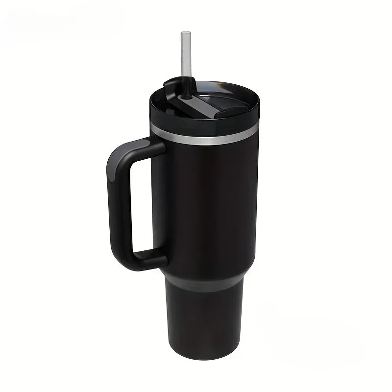 40oz 304  Straw For Sport Stainless Steel Insulated Water Bottle Thermal Coffee Car Cup Cold Hot Mugs Vacuum Flask With Handle