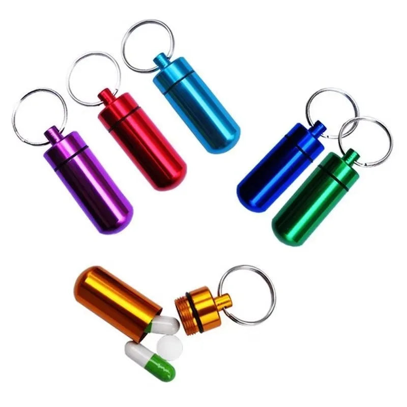 Outdoor Medicine Bottle Aluminum Alloy Keychain Mini Medicine Jar First Aid Pill Bottle Fashion Key Chains Color Random