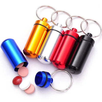 Outdoor Medicine Bottle Aluminum Alloy Keychain Mini Medicine Jar First Aid Pill Bottle Fashion Key Chains Color Random